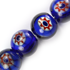 8mm Round Millefiori Glass Bead - Blue