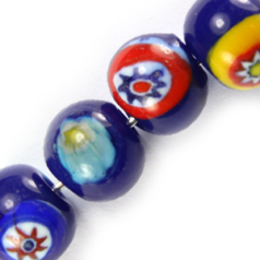 8mm Round Millefiori Glass Bead - Cobalt Blue