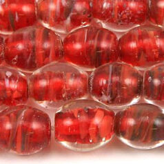8x10mm Oval Colorlined Glass Bead - Red