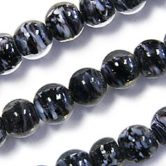 Beads, Glass Beads,  8mm Round Colourswirl,  BLACK