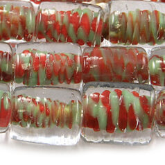 11x14mm Flat Tube Colourswirl Glass Bead - Dk. Red
