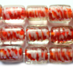 11x14mm Flat Tube Colourswirl Glass Bead - Red
