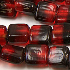 10mm Flat Square Two-Tone Glass Bead - Lt.Red/Dk.Red