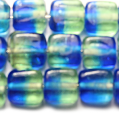 10mm Flat Square Two-Tone Glass Bead - Sapphire/Clear