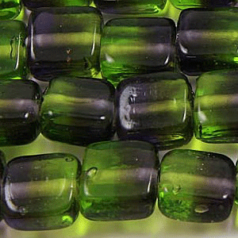 Beads, Glass, 10mm Flat Two-Tone Square, Amethyst/Peridot
