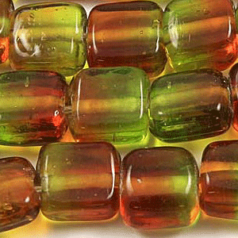 Beads, Glass, 10mm Flat Two-Tone Square, Olive/Topaz