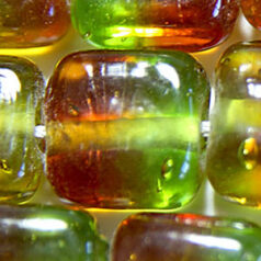 Glass Beads 10mm Flat Square Two-Tone - Olive/Topaz