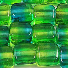Glass Beads 10mm Flat Square Two-Tone - Olive/Green