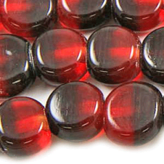 Beads, Glass, 5x10mm Flat Two-Tone Round, Red/Dark Red