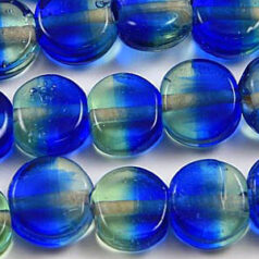 5x10mm Flat Round Two-Tone Glass Bead - Sapphire/Clear