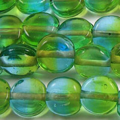 5x10mm Flat Round Two-Tone Glass Bead - Peridot/Aqua