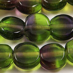 5x10mm Flat Round Two-Tone Glass Bead - Amethyst/Peridot