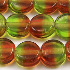 Glass Beads 5x10mm Flat Rnd. Two-Tone - Olive/Topaz