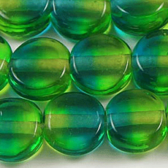 Beads, Glass, 5x10mm Flat Two-Tone Round, Olive/Green