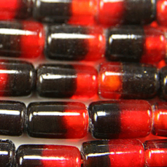 Beads, Glass Beads, 7 x12 Tube, Two-Tone, RED/DARK RED