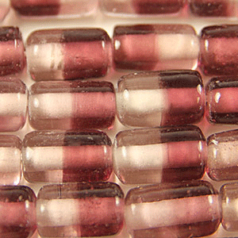 Beads, Glass Beads, 7 x12 Tube, Two-Tone, AMETHYST/CRYSTAL