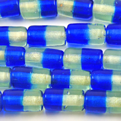 7x12mm Tube Two-Tone Glass Bead - Sapphire/Clear