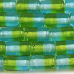 7x12mm Tube Two-Tone Glass Bead - Peridot/Aqua