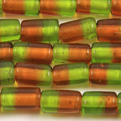 7x12mm Tube Two-Tone Glass Bead - Olive/Topaz