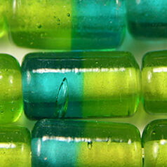 Beads, Glass Beads, 6x3.5mm Tube, Two-Tone, OLIVE/GREEN