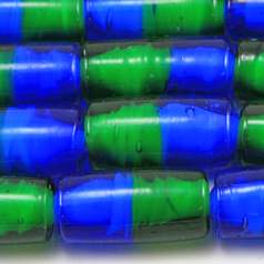 10x22mm Tube Two-Tone Glass Bead - Blue/Green