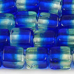 6x6x8mm Cube Two-Tone Glass Bead - Sapphire/Clear