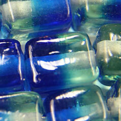 Glass Beads 6x6x8mm Cube Two-Tone - Sapphire/Clear
