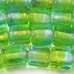 6x6x8mm Cube Two-Tone Glass Bead - Peridot/Aqua