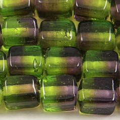 6x6x8mm Cube Two-Tone Glass Bead - Amethyst/Peridot