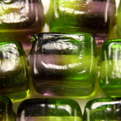 Glass Beads 6x6x8mm Cube Two-Tone - Amethyst/Peridot