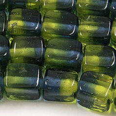 6x6x8mm Cube Two-Tone Glass Bead - Montana/Olive