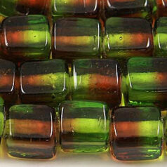 6x6x8mm Cube Two-Tone Glass Bead - Olive/Topaz