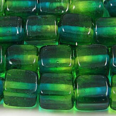 6x6x8mm Cube Two-Tone Glass Bead - Olive/Green