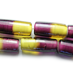 10x22mm Tube Two-Tone Glass Bead - Purple/Amber