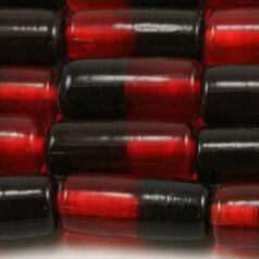 Beads, Glass Beads,  10x22mm Tube Two-Tone, RED/DARK RED