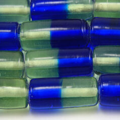 Beads, Glass Beads,  10x22mm Tube Two-Tone, SAPPHIRE/CRYSTAL