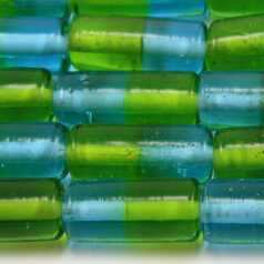 Beads, Glass Beads,  10x22mm Tube Two-Tone, PERIDOT/AQUA