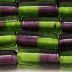 Beads, Glass Beads,  10x22mm Tube Two-Tone, AMETHYST/PERIDOT