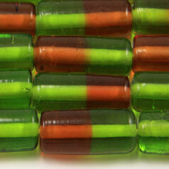 Beads, Glass Beads,  10x22mm Tube Two-Tone, OLIVE/TOPAZ
