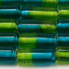 Beads, Glass Beads,  11x4.5mm Tube Two-Tone, OLIVE/GREEN