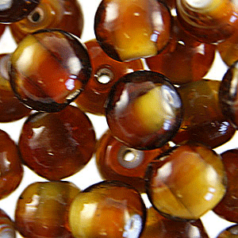 Beads, Glass Beads, 10mm Round Two-Tone, AMBER/BROWN