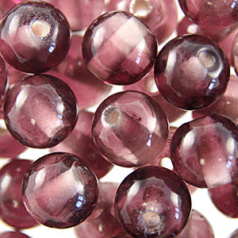 8mm Round Two-Tone Glass Bead - Amethyst/Clear