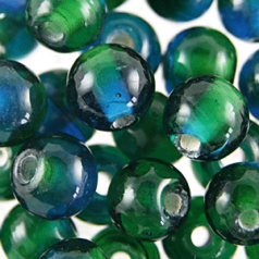 10mm Round Two-Tone Glass Bead - Blue/Green