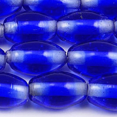 Beads, Glass Beads,  10x15mm Oval Two Tone,  COBALT/CRYSTAL