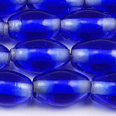 Beads, Glass Beads,  10x15mm Oval Two Tone,  COBALT/CRYSTAL