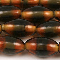 Beads, Glass Beads,  10x15mm Oval Two Tone,  GREY/TOPAZ