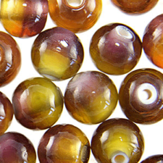 Beads, Glass Beads, 10mm Round Two-Tone, PURPLE/AMBER