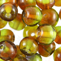 10mm Round Two-Tone Glass Bead - Olive/Topaz