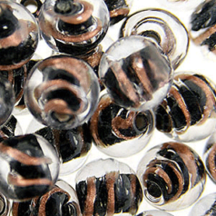 Beads, 10mm Round, Transparent Swirl, BLACK