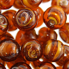 Beads 8mm Round,  Copper Swirl, AMBER